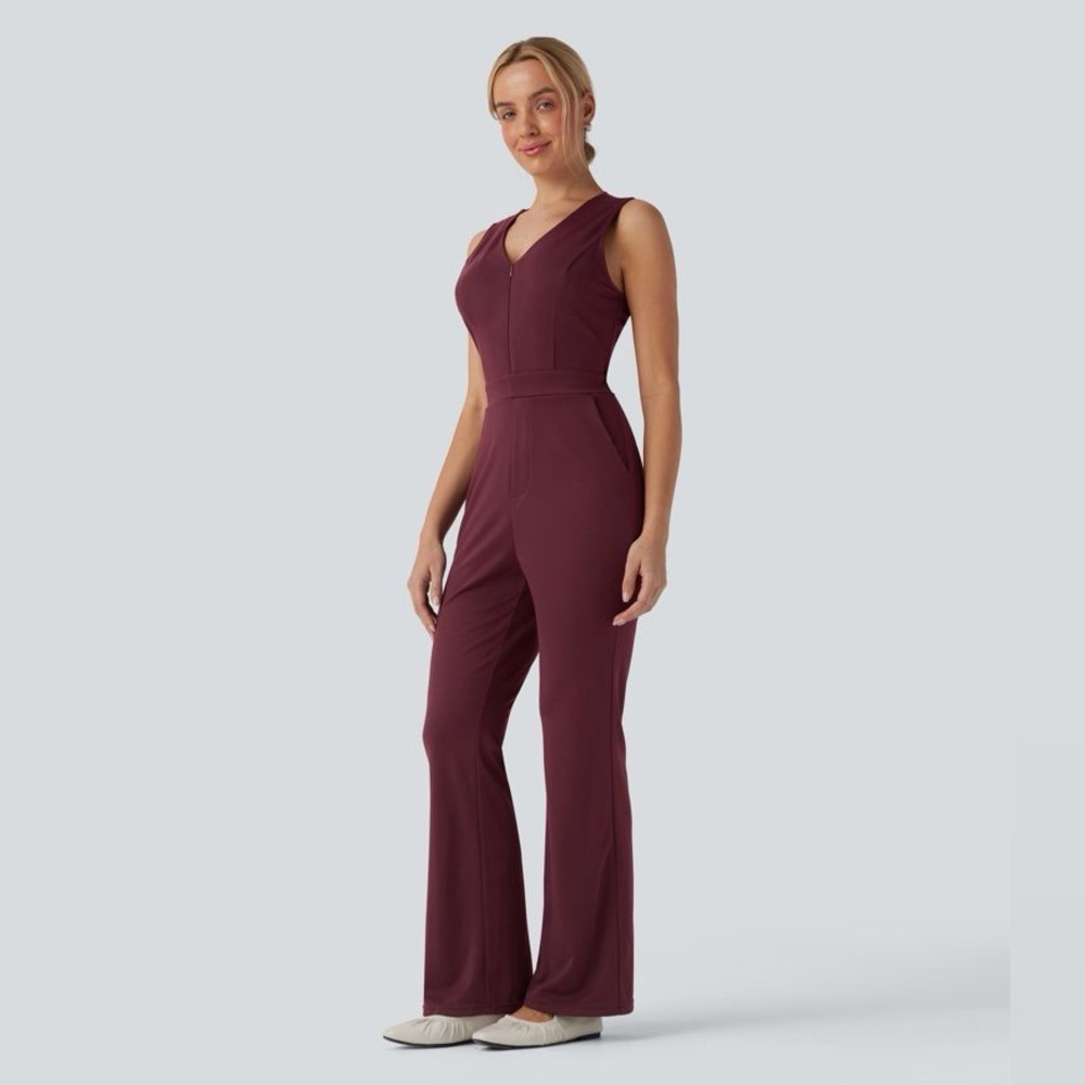Halara SculptKnit V Neck Sleeveless Bootcut Jumpsuit Easy Peezy XL